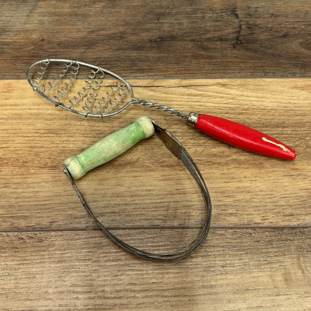 Antique Kitchen Cooking Tools Wire Wisk and Dough Mixer USA